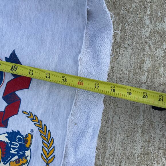 VINTAGE Kansas Jayhawks Sweatshirt CROPPED Large Gray Russell Athletic Crewneck - Picture 2 of 5